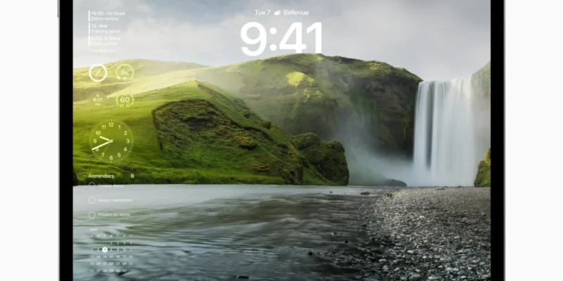 an iPad Pro with iPadOS showing the lock screen.