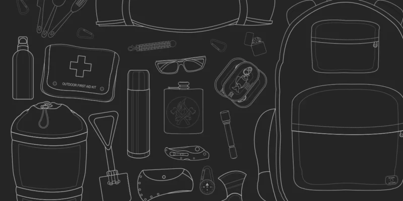illustration of a bug out bag and common contents