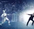 a photo of a human vs. a bot in tug-of-war. conceptually representing The Dead Internet Theory